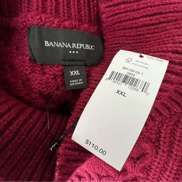 New Banana Republic Burgundy Turtleneck Cable Knit Sweater Wool XXL Fisherman - Picture 5 of 10